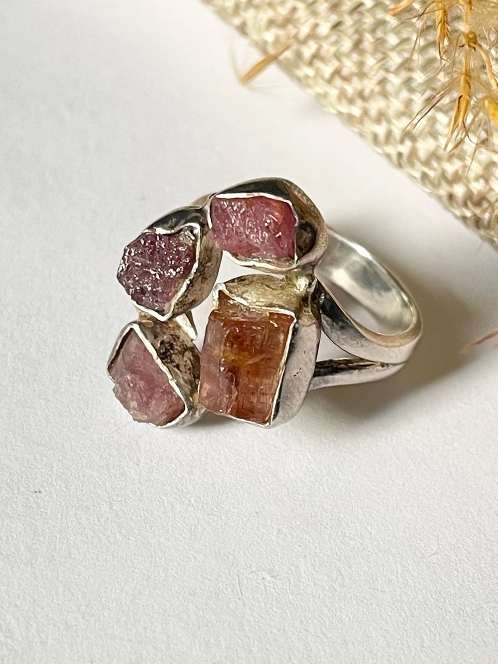 Tourmaline Rough Ring in 925 Sterling silver US:8 “EARTHY”